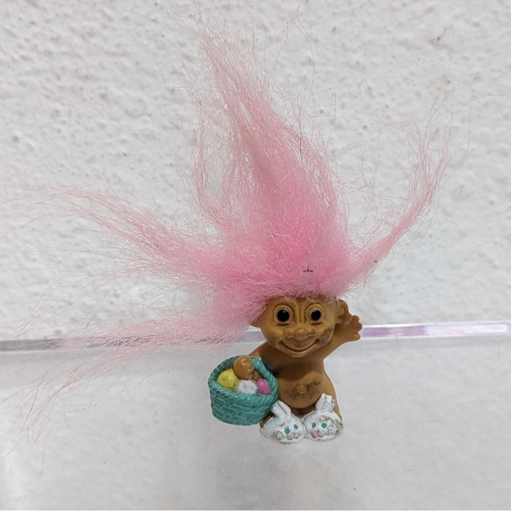 Vintage Russ Troll Doll Easter Bunny Pink Hair Mini Figure 1"